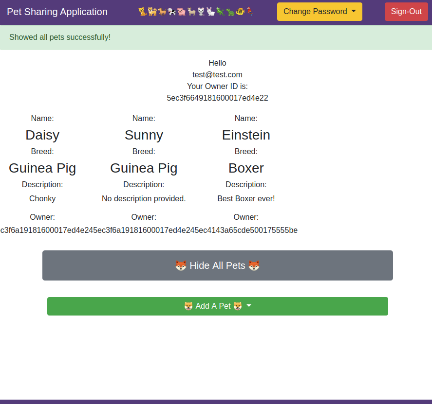 Pet Sharing Application Screenshot